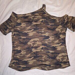 Asymmetrical One-Shoulder Camouflage Dress Tee M